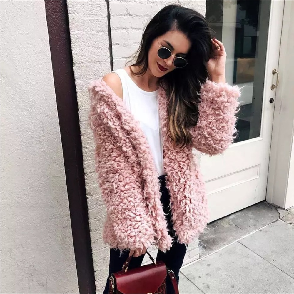 Pink fuzzy coat